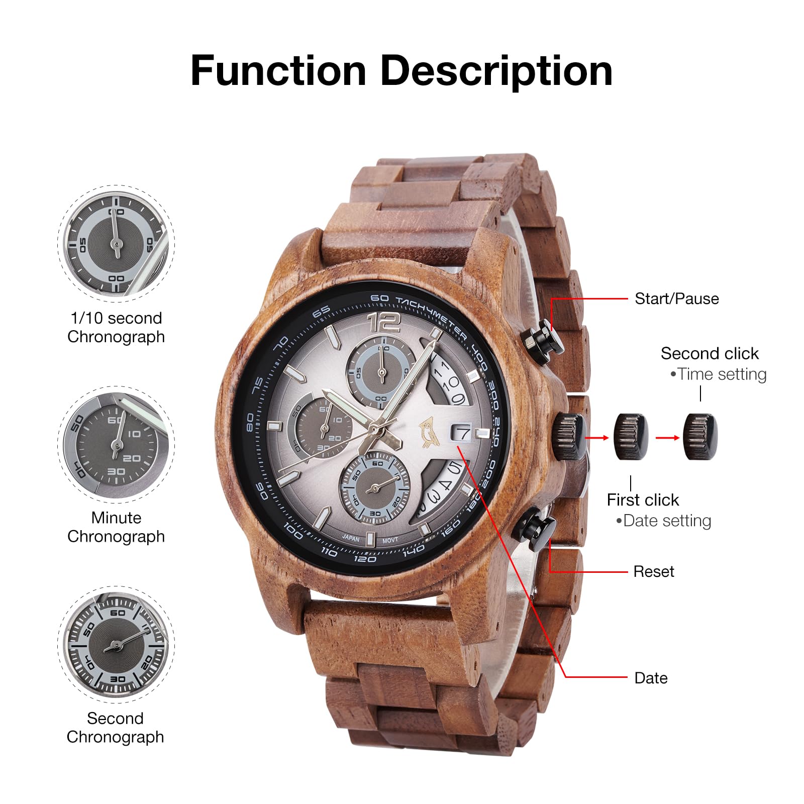 2win Reloj de madera personalizado para marido de parte de la esposa, reloj cronógrafo de nogal grabado personalizado para hombres con manecillas luminosas y pantalla de calendario, regalo de