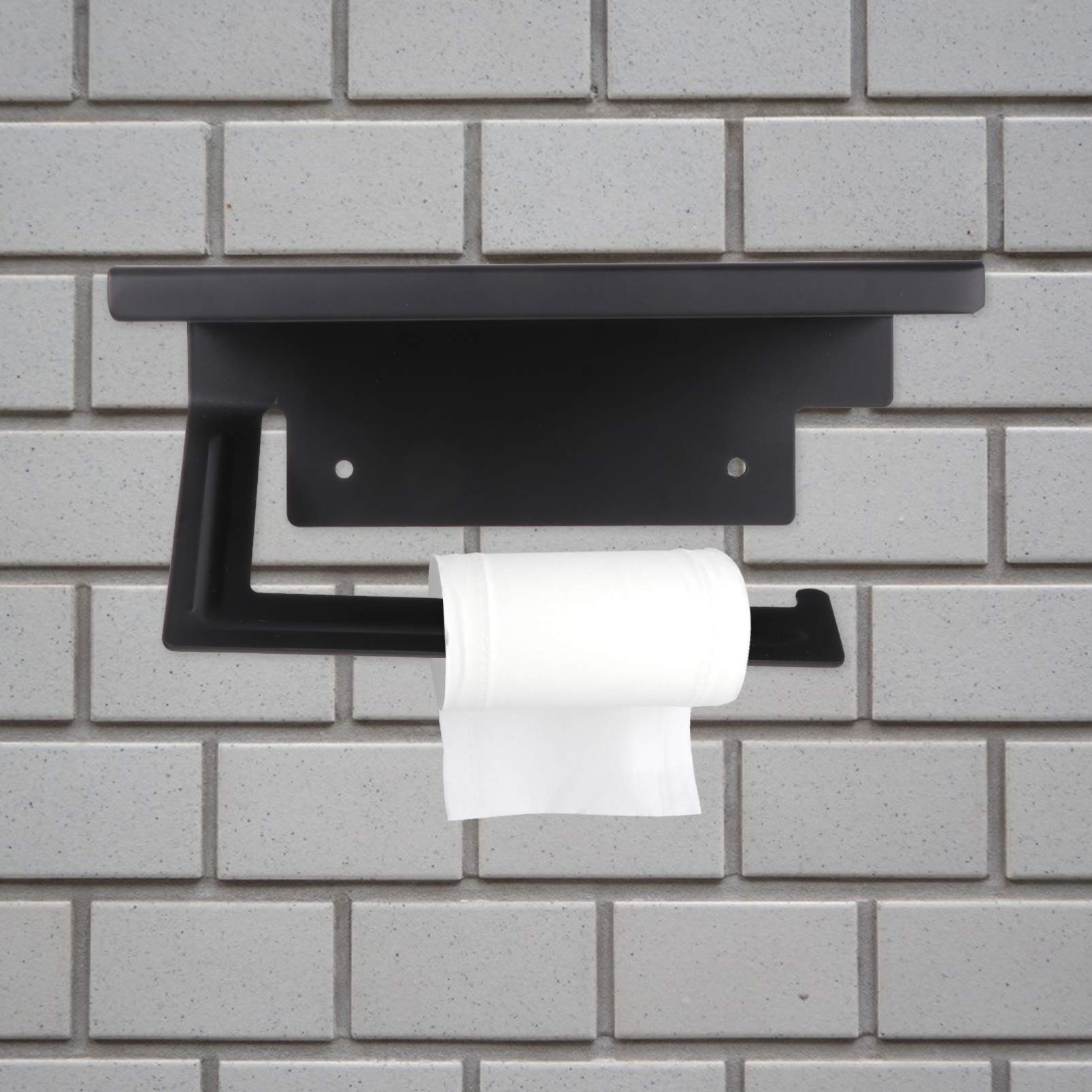 VASDEV Porta Asciugamani di Carta da Parete con mensola Dispenser di Carta igienica da Parete per Bagno Scaffale portaoggetti per Telefono con Viti per Bagno di casa Nero (Nero 18X12CM)