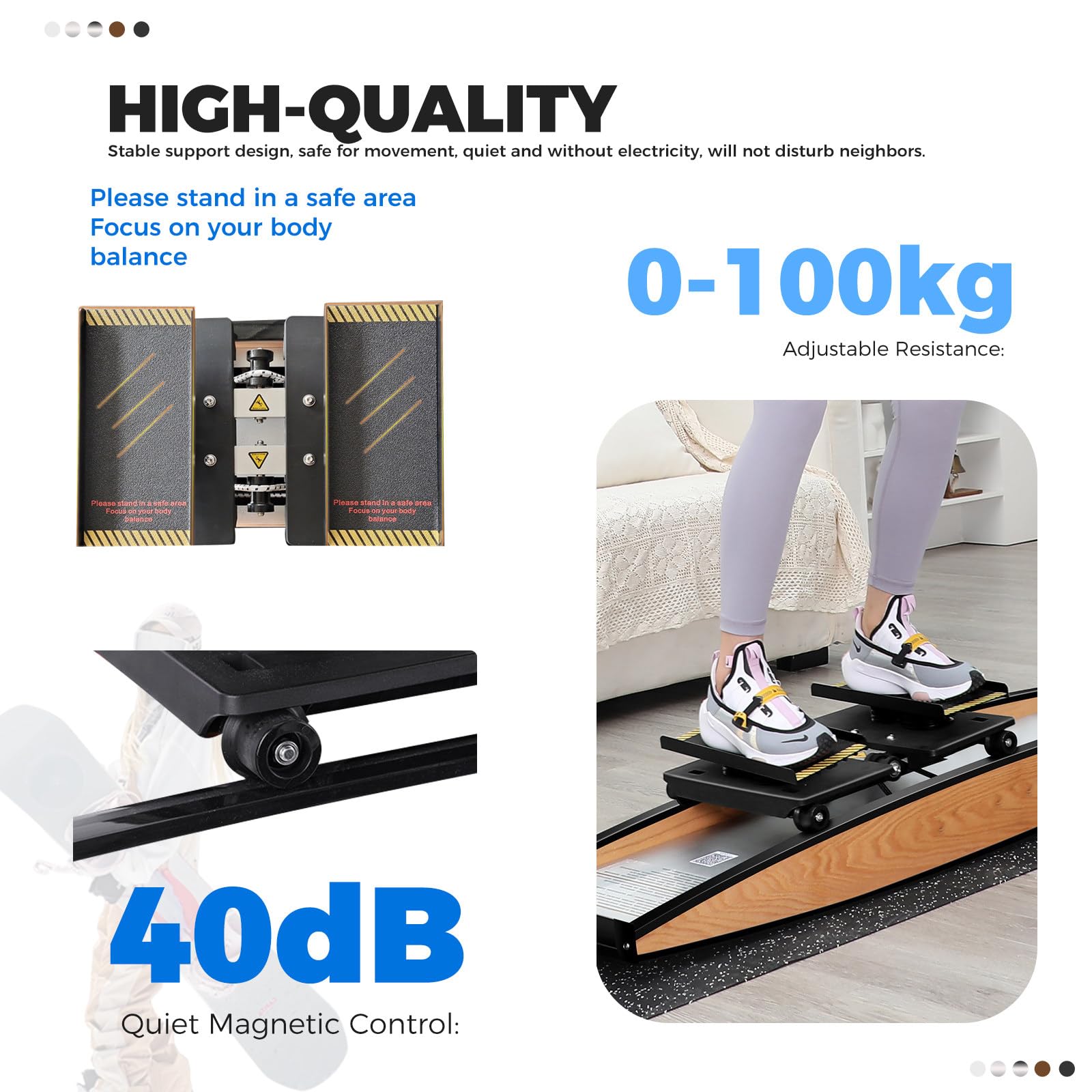 Ski Simulator, Ski Balance Trainer, Einstellbarer Widerstand 0-100kg, Belastbarkeit 150kg/330lb, Skifitness Gerät, Für Taillen-, Bauch- und Beintraining OptionB