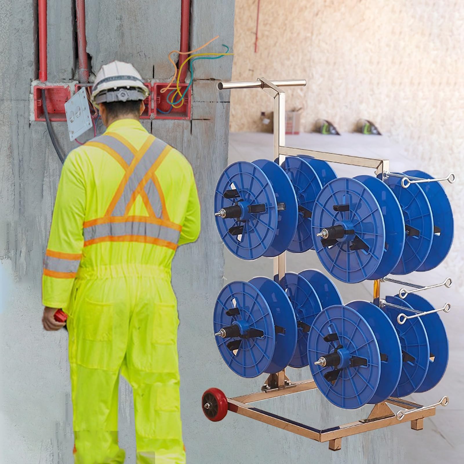 Organizador de cables y soporte para bobinas ideal para obras de gasoductos
