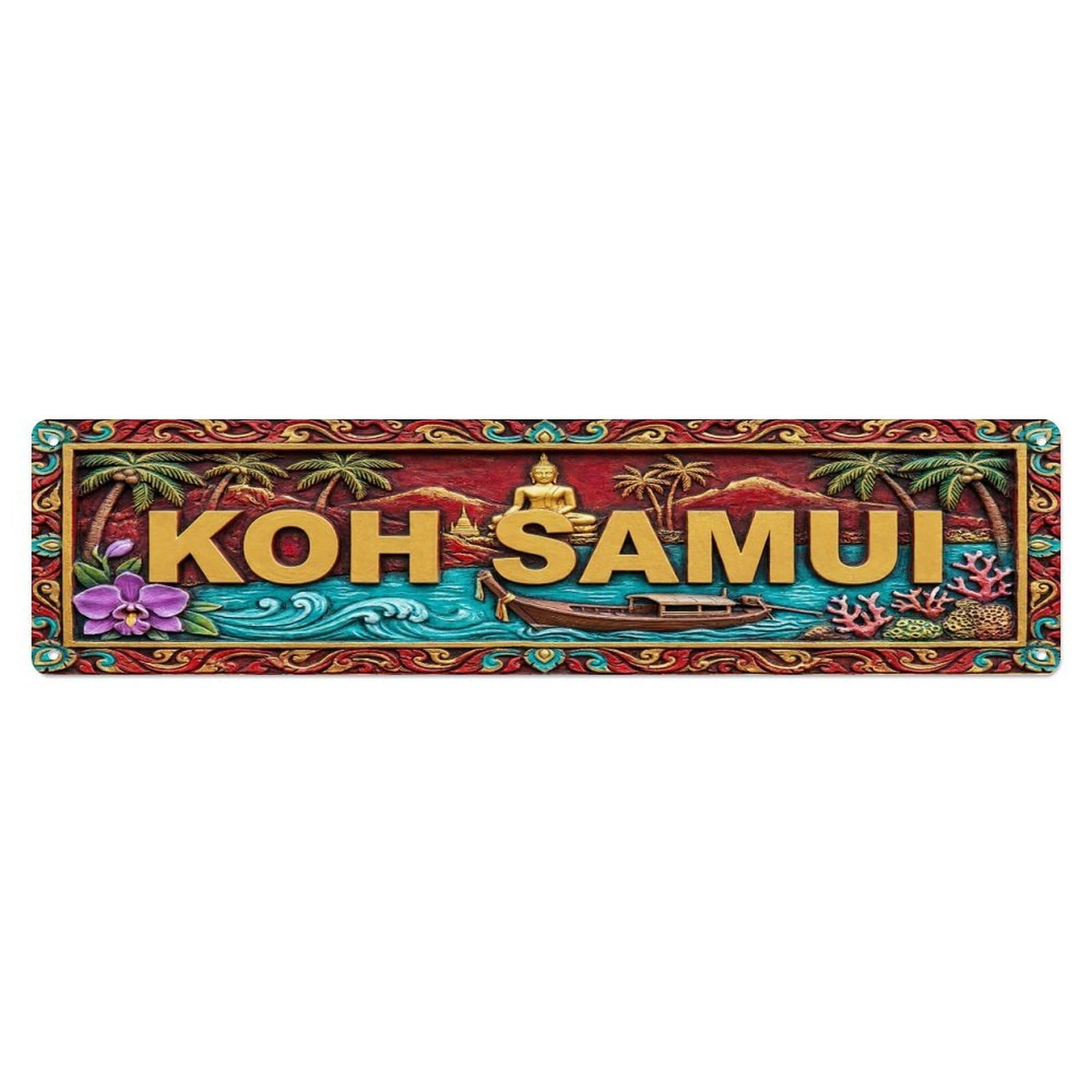 Gead 4X16inch Style Vintage Koh Samui Thailand Flag Pattern Metal Tin Sign