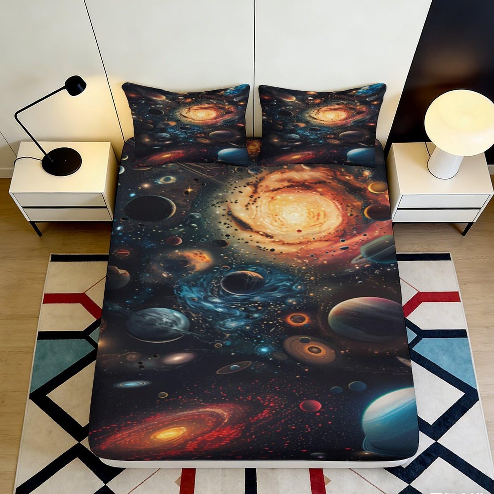 Qjzxknhpgr Style-8 3D Printed Galaxy Starry Sky Fitted Sheet Microfiber Soft Mattress Cover Cosmic Nebula Decor Bedroom Dorm 90X200x25cm