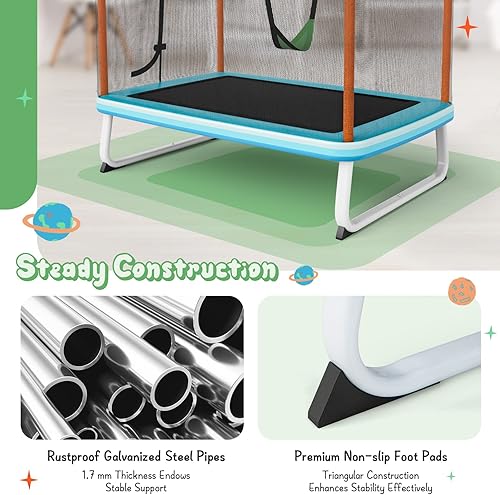 Miniatura 4 de Giantex Trampolín para niños de 6 pies con columpio y barra horizontal cama elástica pequeña aprobada por ASTM con red cremalleras en forma de L de