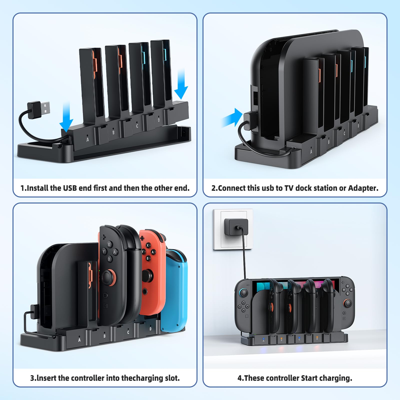 FASTSNAIL - Cargador magnético 9 en 1 de doble dirección para FASTSNAIL Switch 2 2025 y controlador original y OLED, base de carga rápida para accesorios de controlador Switch 2