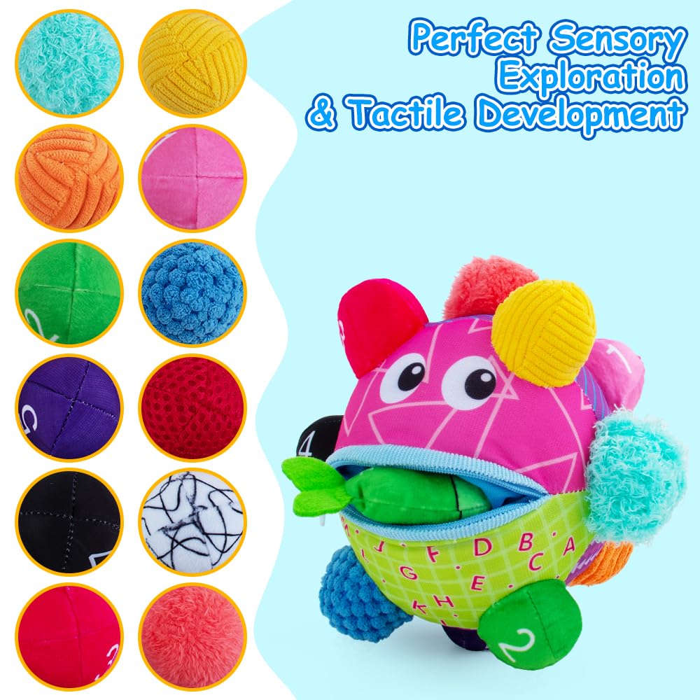 Baby Sensory Fish Toy, Developmental Bumpy Fish Sensory Soft Toys, Easy to Grasp Bumps Help Develop Motor Skills Soft Baby Toy - Tummy Time Sensory Learning Toys with Fingerling for Infants