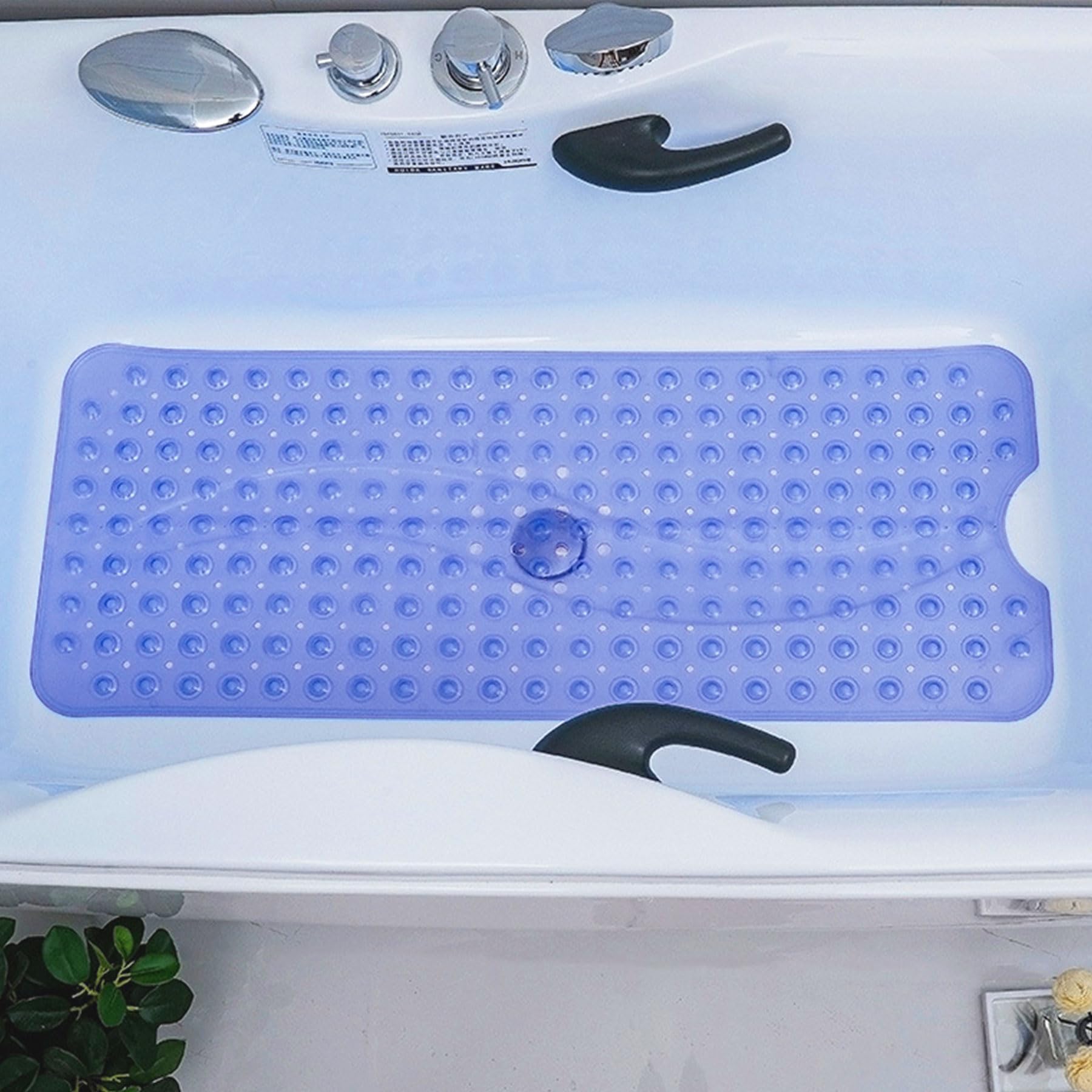 100 x 40cm Tapis de Bain Antiglissant, PVC en Caoutchouc Naturel avec Ventosa, Estera en Tina Extra Large Machine de Douche Lavable pour Bain Antibactérien Résistant au Moho (Bleu Profond)