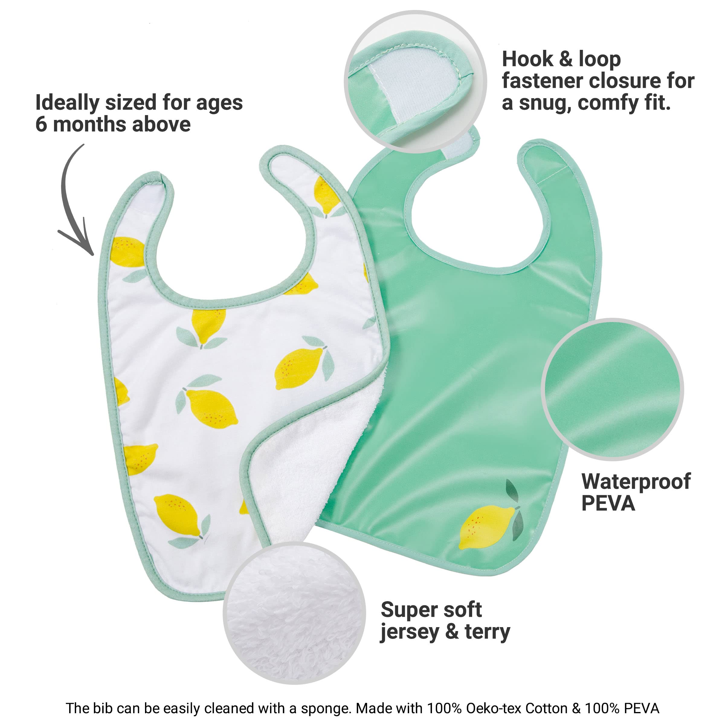 BabyToLove Set of 2 Bibs | Soft & Waterproof with a Hook & Loop Closure | Infant & Toddler Mealtimes