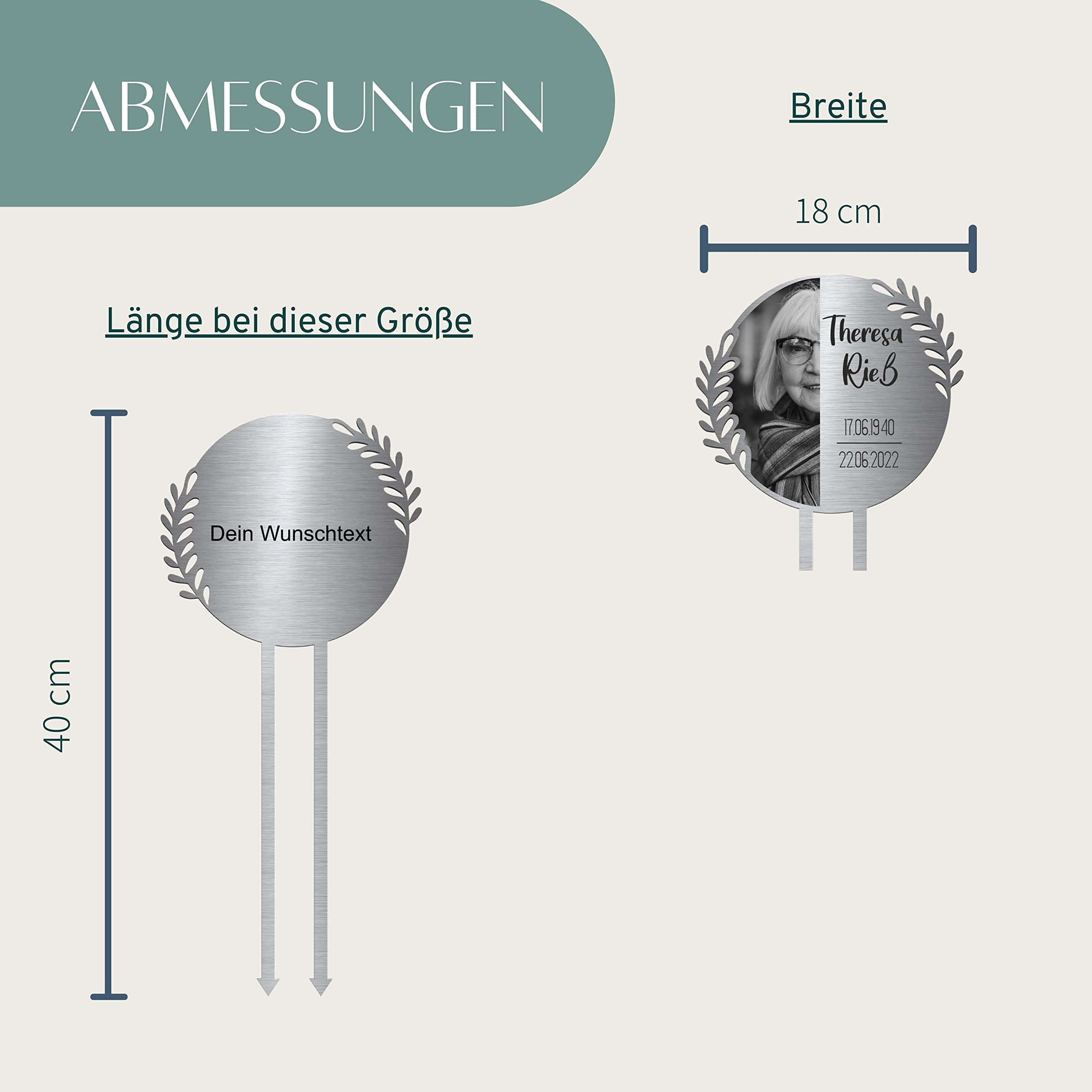 CHRISCK design Edelstahl Grabstecker - Blumenstecker - Gartenstecker | Personalisierte Metall Grabdekoration Grabschmuck wetterfest | Friedhof Grab Deko für Grab Urnengrab