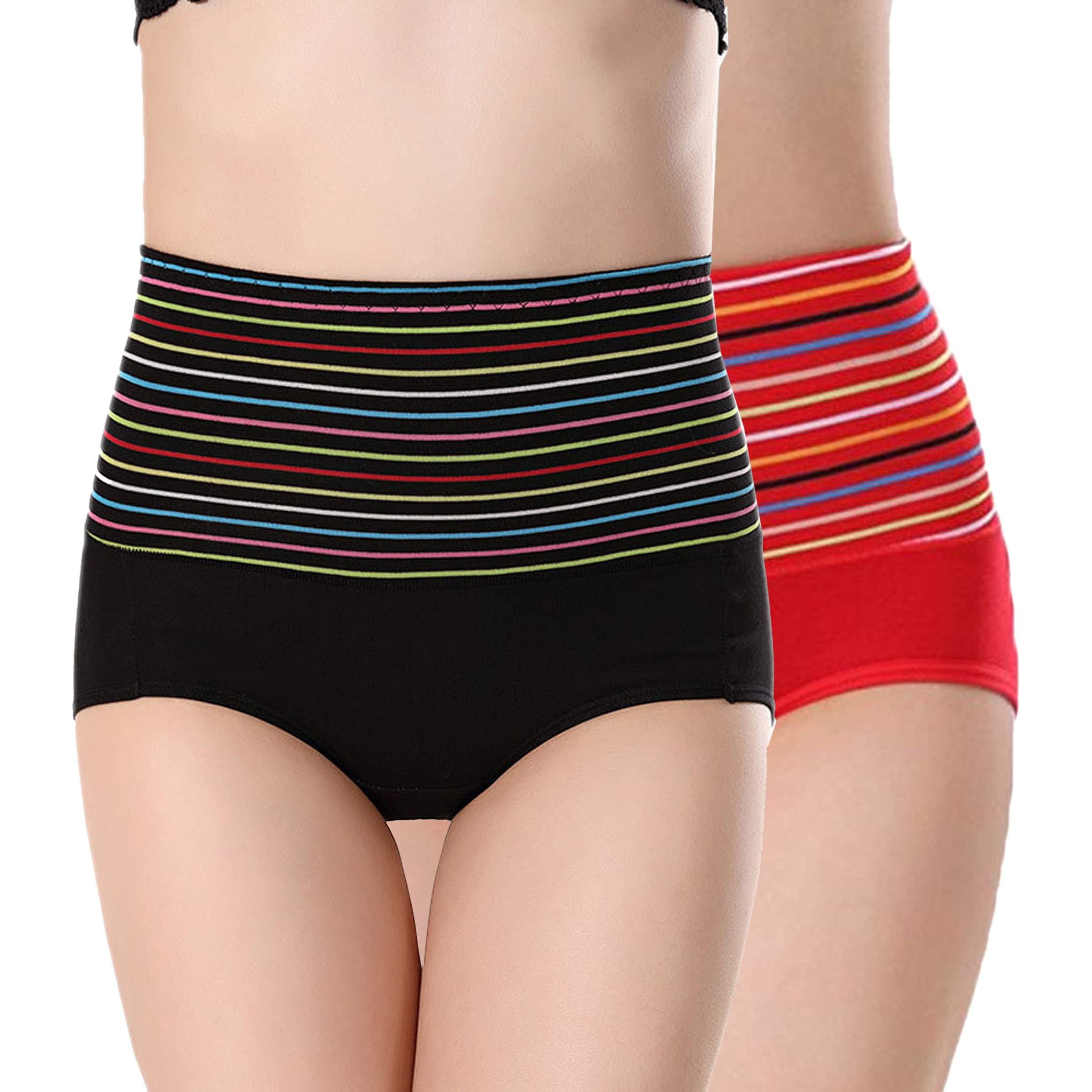 Women's Cotton High Waist Tummy Tucker Panty, Free Size (Pack of 2) Red/Black-image-37