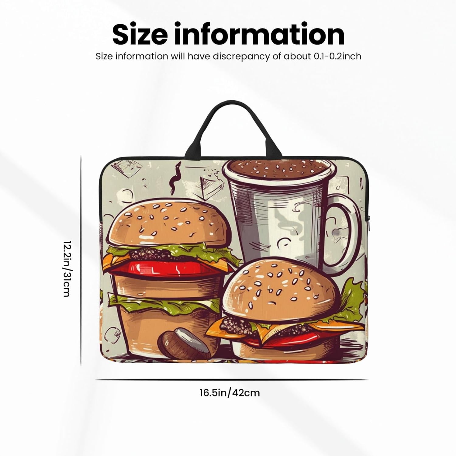 Funny Food Hamburgers and Mugs Laptop Sleeve Case 14 inch, Shockproof Protective Computer Cover Portable Briefcase Carrying Bag image 3