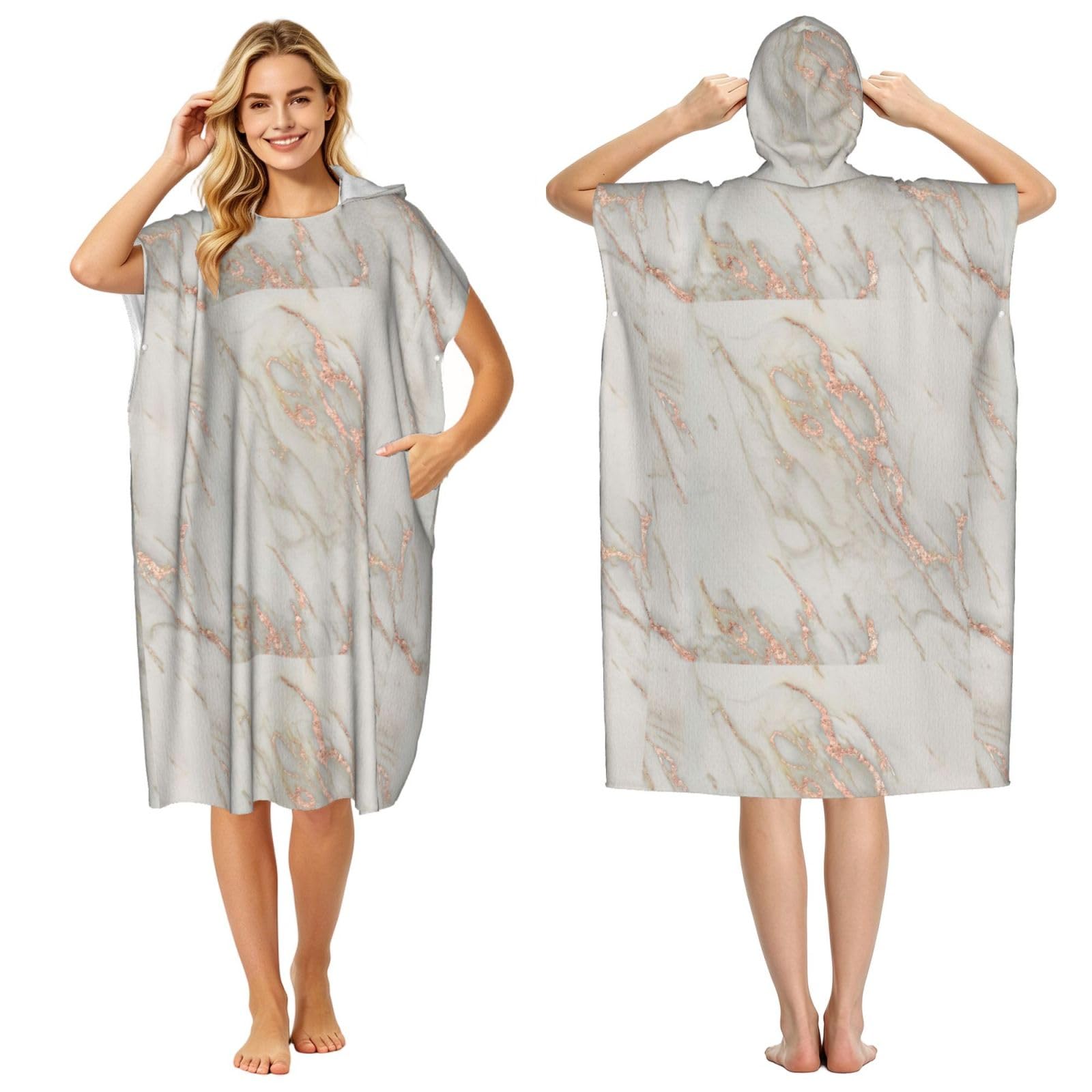 Poadnly Marble Rose Gold Marble Metallic Blush Pink, Adult Hooded Beach Towel 90 x 110 cm,Changing Bath Robe, Surf Poncho Towel For Women Men