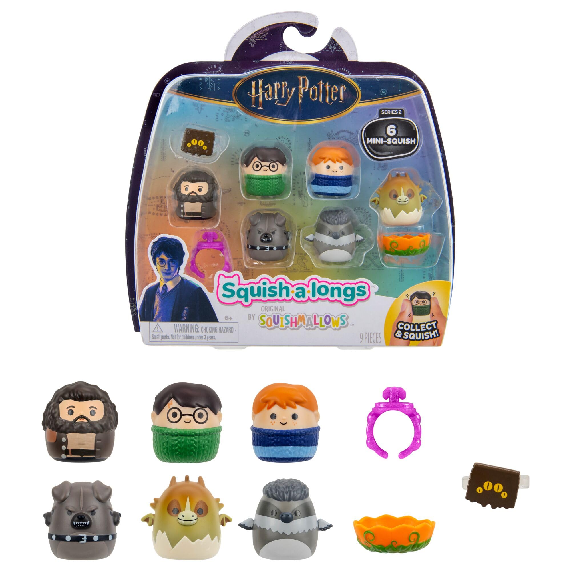 Squish-a-longs “Harry Potter” Mini-Squish + Accessory 6-Pack - Hagrid’s Creatures, Norbert, Fluffy, Buckbeak with accessories and more