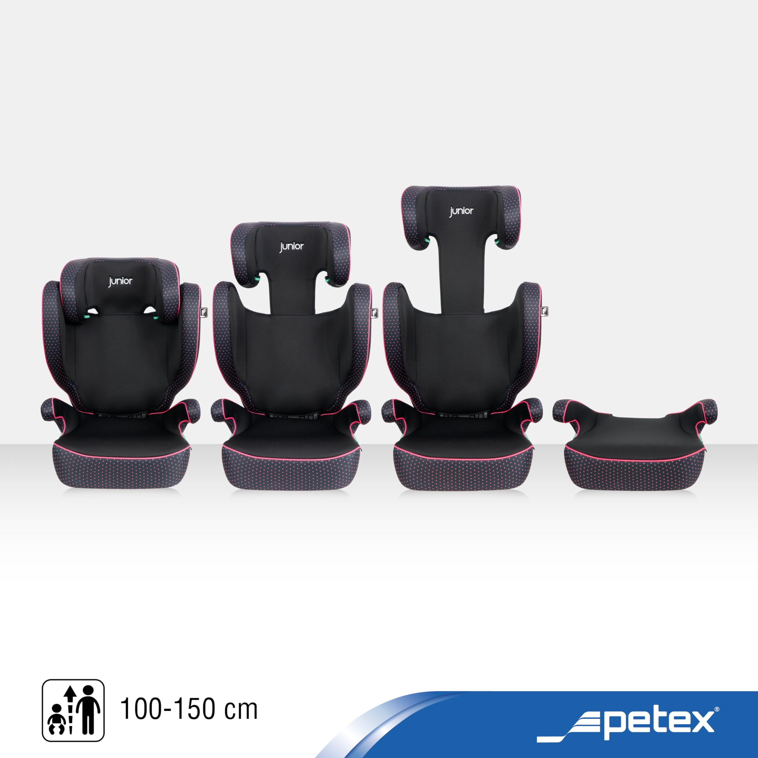 PETEX Fotelik samochodowy dla dzieci z ISOFIX – Basic Plus i-Size zgodny z normą ECE R129 dla dzieci w wieku od ok. 100 – 150 cm, regulowana wysokość fotelika samochodowego w kolorze różowym, 1 sztuka