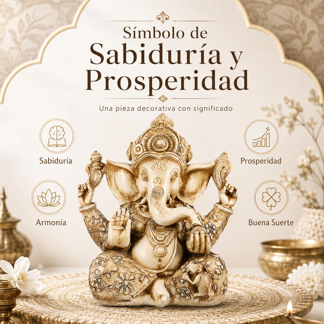 Señor Ídolo Estatua de elefante Buda Ganesh escultura 26. 5 x 30. 5 cm Blessing Home Diwali Decoración Resina Arte Artesanía Escritorio Ornamento