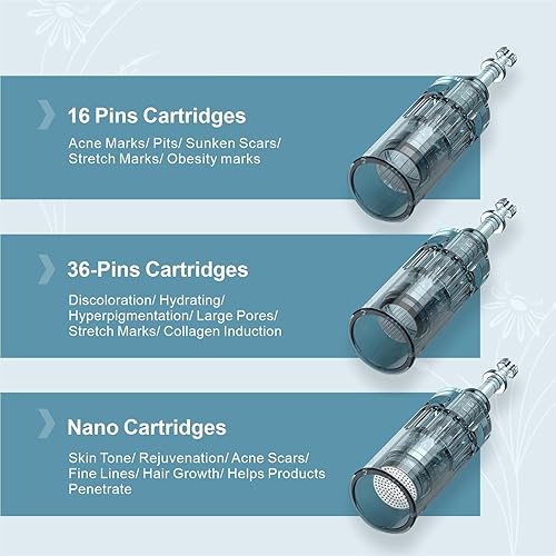 Miniatura 6 de Bolígrafo profesional de microagujas con 8 cartuchos, micro aguja inalámbrica, cartuchos de agujas de repuesto, 3 piezas de 16 pines, 3 piezas de 36