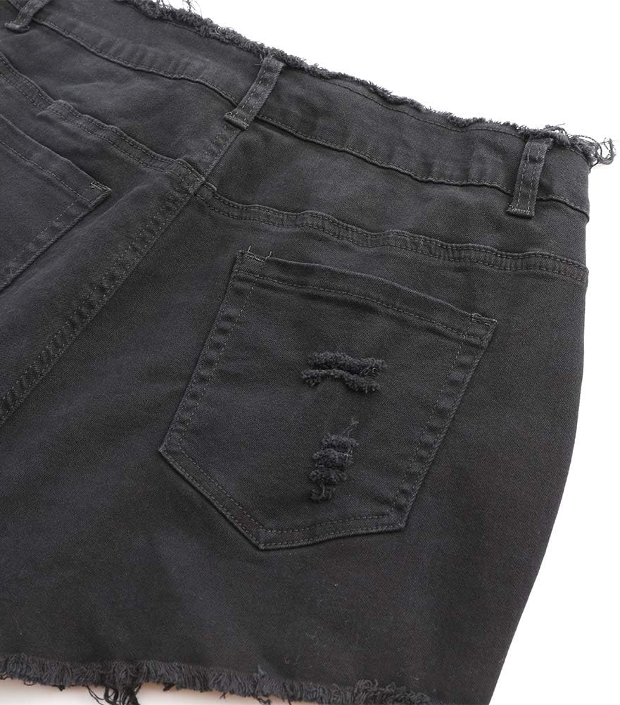 THUNDER STAR Ripped Jean Shorts for Women Mid Rise Frayed Raw Hem Stretchy Denim Shorts - Image 6