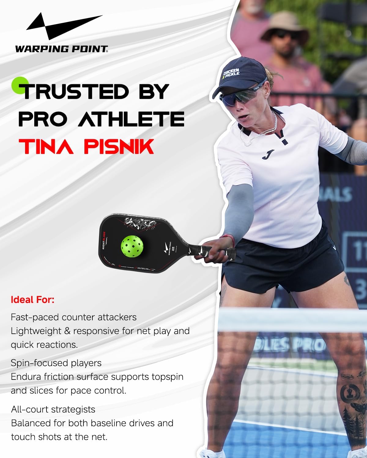 Nightblade Raw Carbon Fiber Pickleball Paddle, Foam Filled Polymer Honeycomb Core, UPA-A & USAPA Approved, Endura Friction Surface, Long Handle for Two Handed Backhand, Enhanced Impact Feel & Spin - Image 4