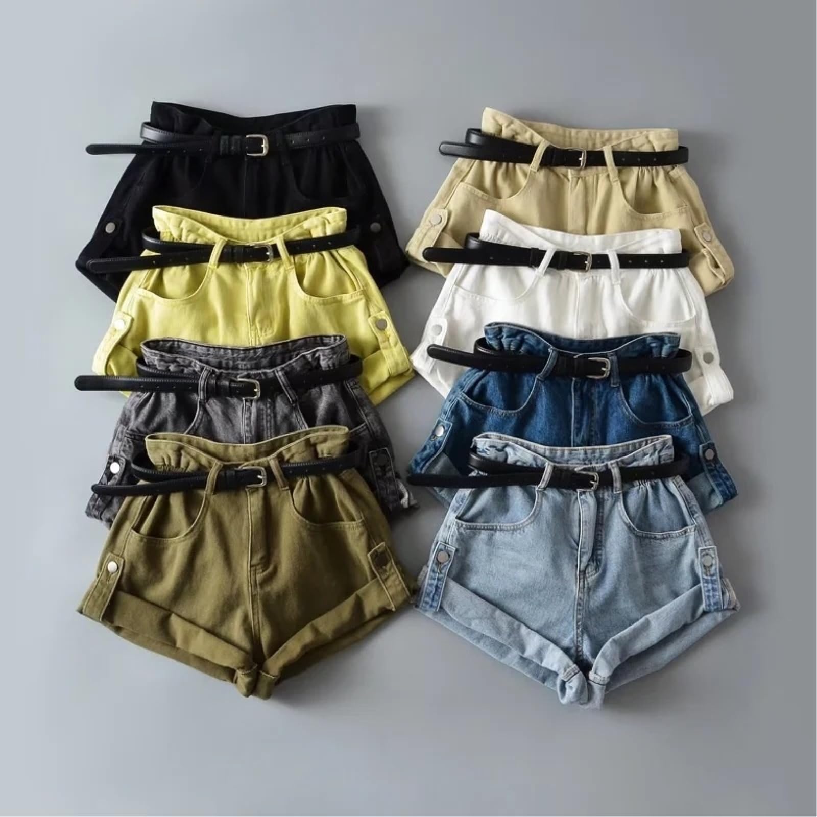 WANGSHUO Shorts di Jeans Donna Pantaloncini in Denim A Gamba Larga Vita Alta con Bottoni E Tasche Casual Summer Bottoms-Army Green-l