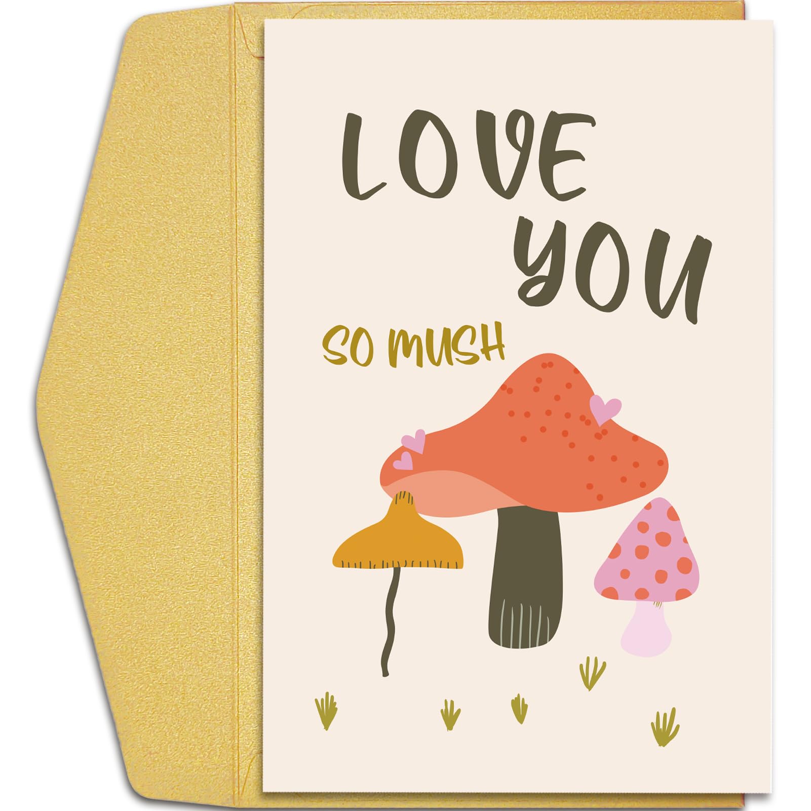 Qiliji Mushroom Valentines Day Card, Cute Valentine's Day Card for Him Her, Anniversary Card for Husband Wife GF BF, Love You So Mush Pun Card