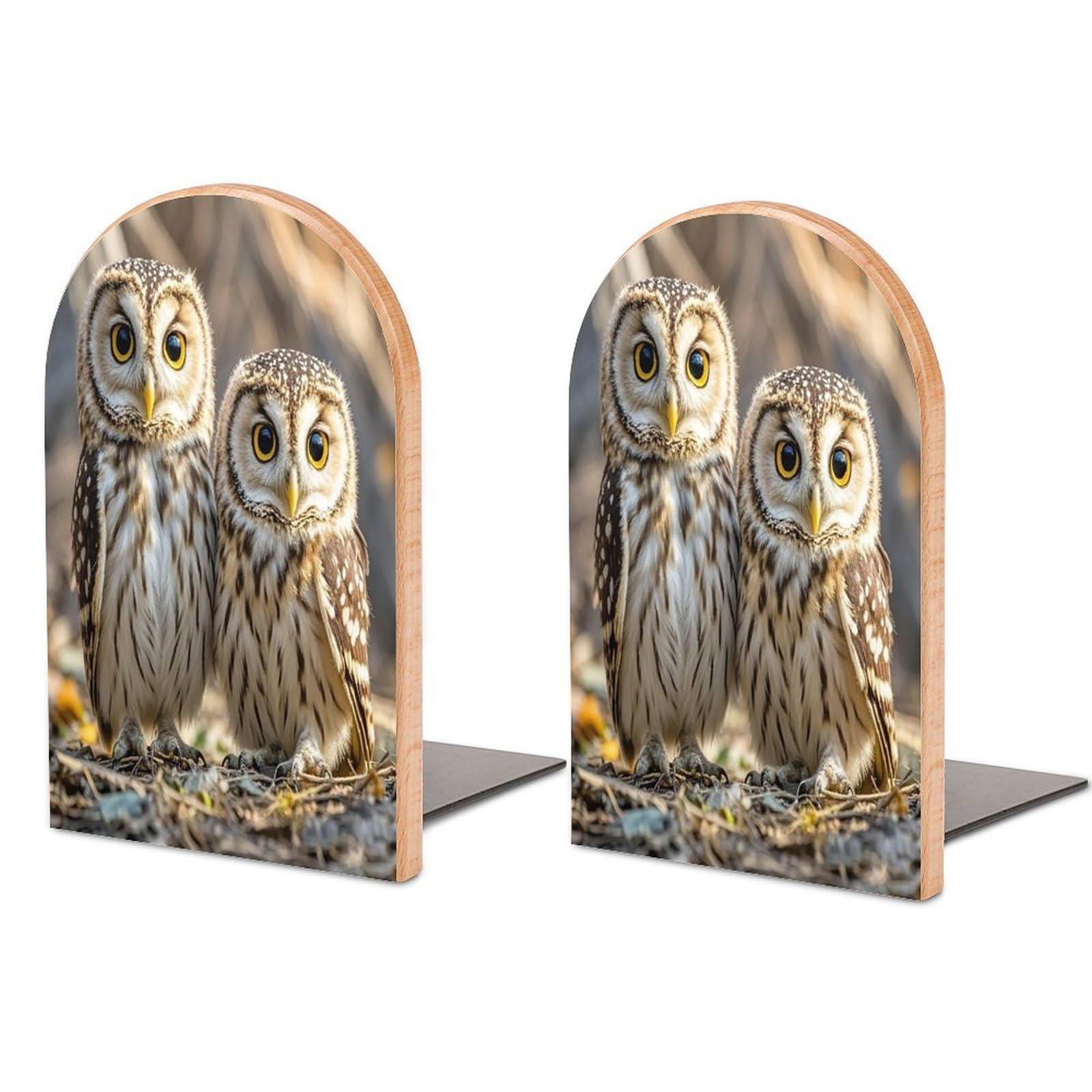Real Cute Owls Bookend Non-Skid Wooden Bookends for Shelves Heavy Duty Wood Book Ends Decorative Book Stopper Book Stand Non-Slip Book Organizer for Home Office Library