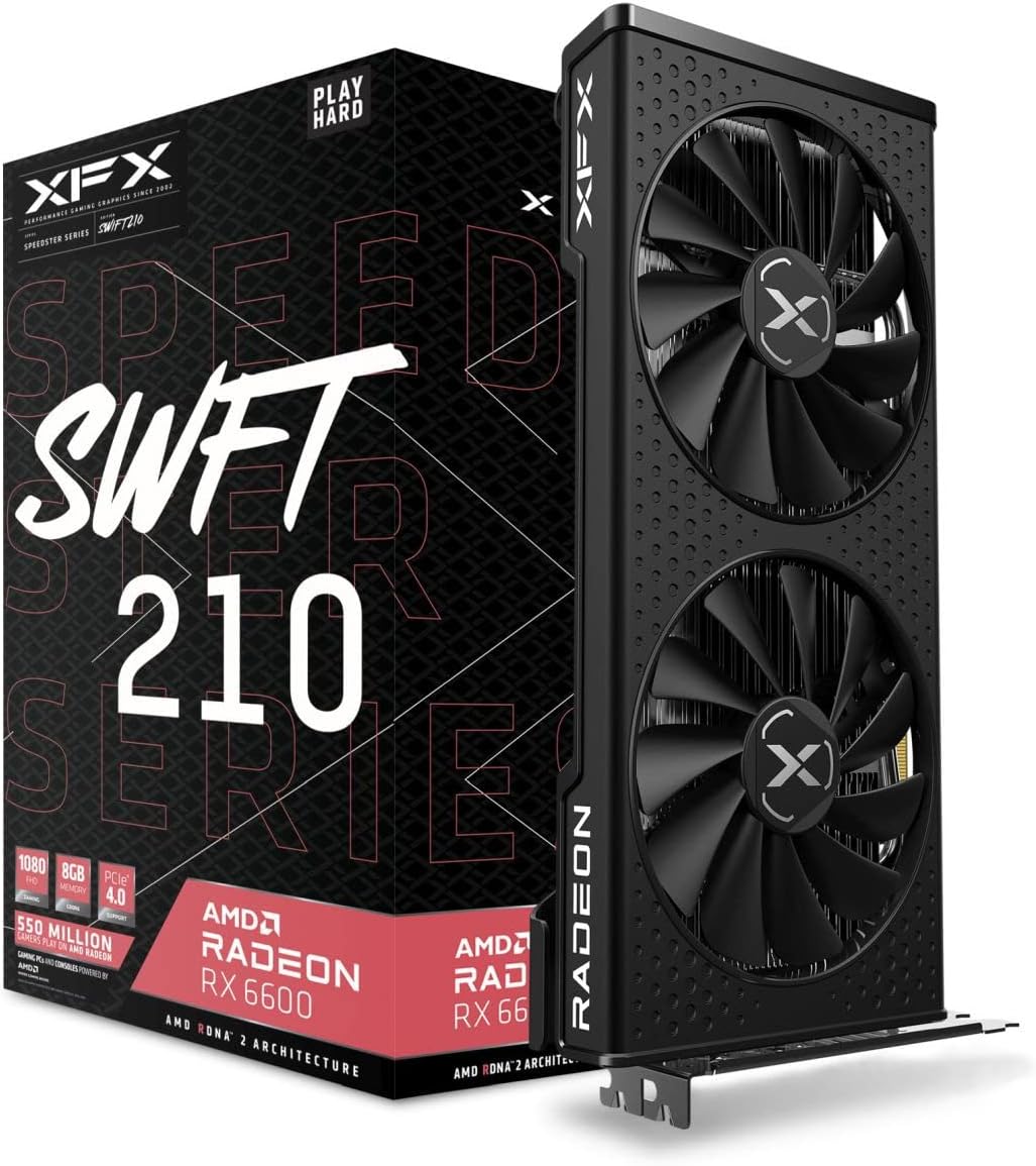 XFX Speedster SWFT 210 Radeon RX 6600 CORE Gaming Graphics Card with 8GB GDDR6 pci_e_x16 HDMI 3xDP, AMD RDNA 2 RX-66XL8LFDQ