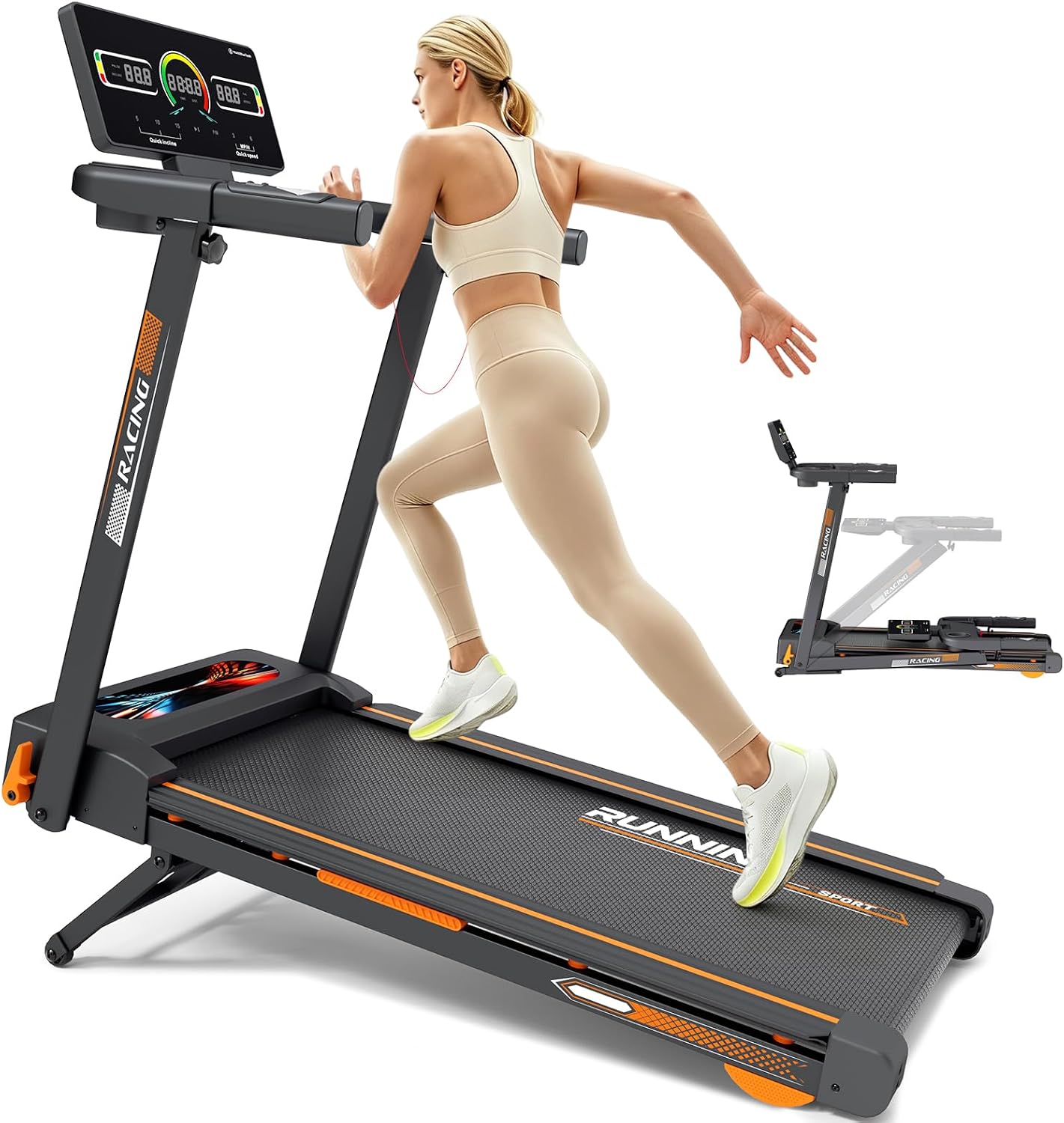 Foldable Treadmill for Home with 15% Auto Incline,300 lb, App, 12 HIIT