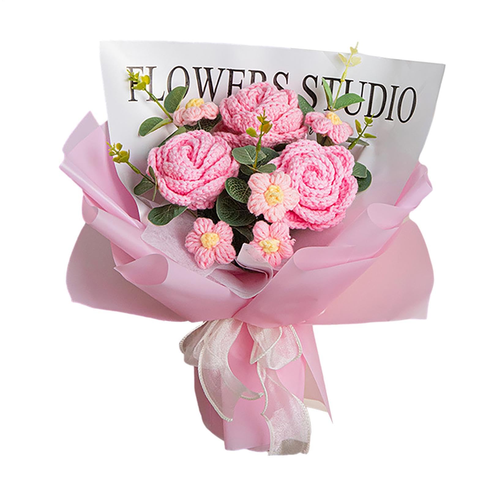 Bouquet de fleurs tricoté d'exception avec roses tissées à la main