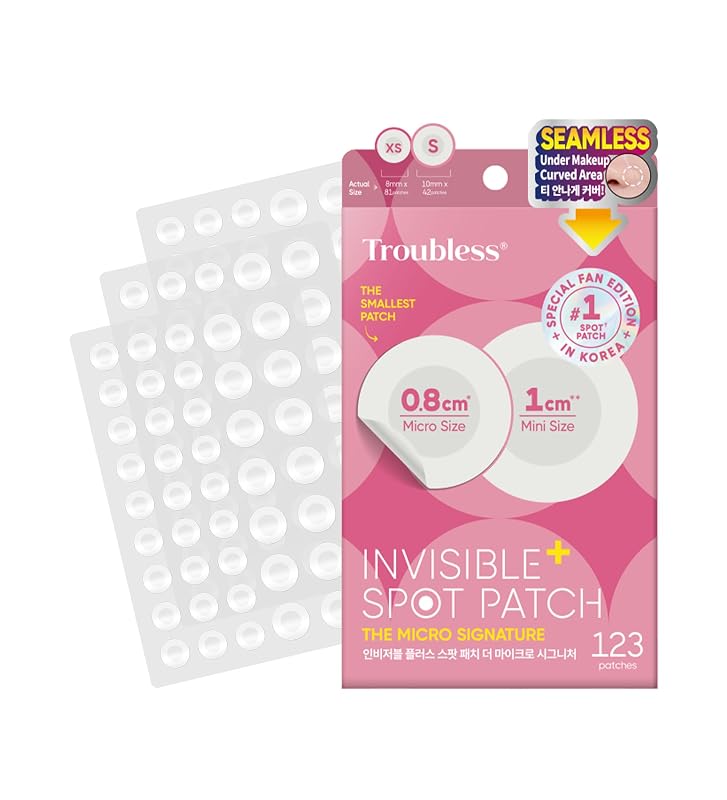 Troubless Invisible Plus Spot Patch – Adesivos hidrocoloides, 0,8 cm e 1 cm, pacote com 123 unidades