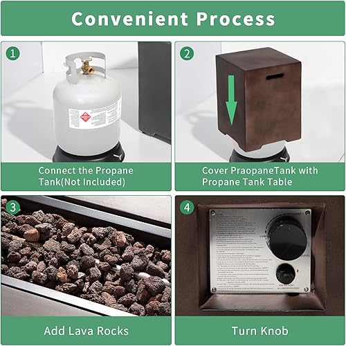 Miniatura 5 de Mesa de fuego de gas propano para patio, 50,000 BTU para exteriores, rectangular, acabado similar al hormigón con rocas de lava, cubierta de lluvia,
