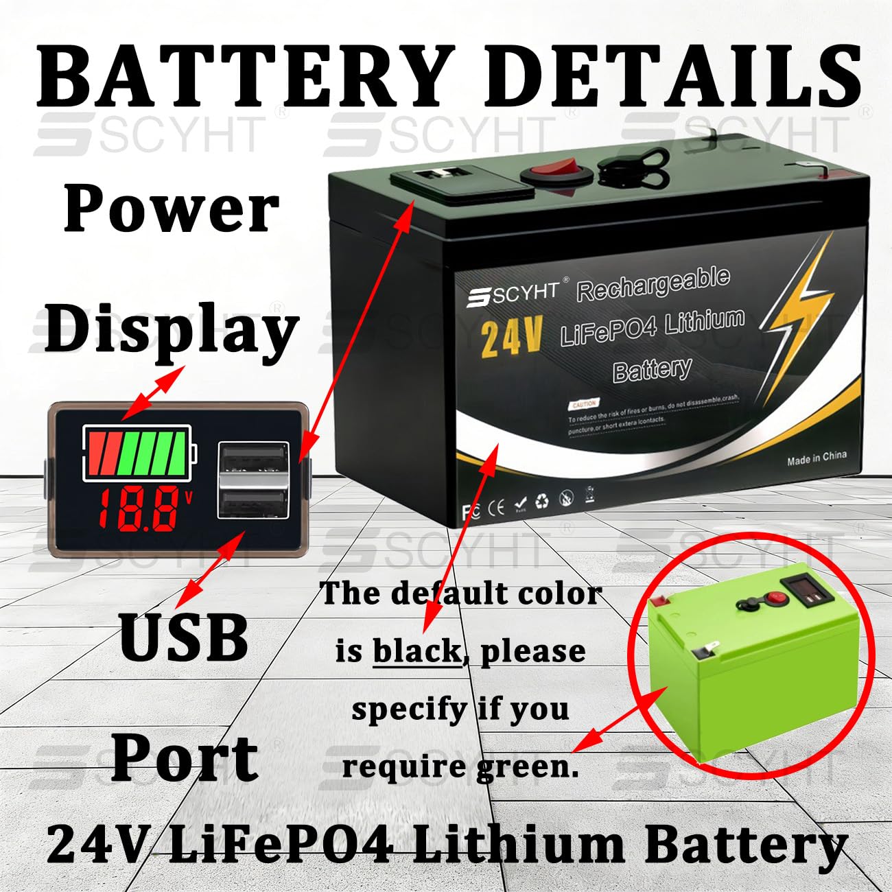 Batteria al litio LiFePO4 24V Batteria a scarica profonda (Deep Cycle) Batterie ricaricabili per impianti solari, ecoscandagli, alimentazione di backup con BMS 10A