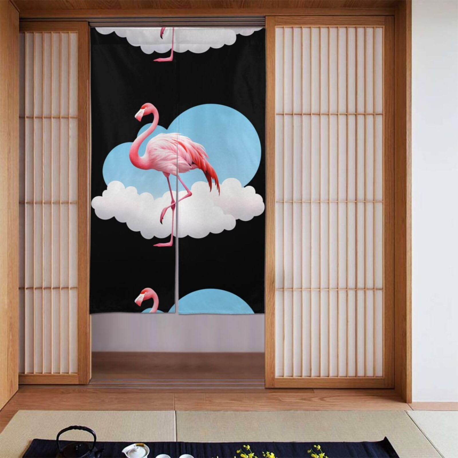 Cortina de puerta de flamencos 86x142 cm de dos piezas para baño