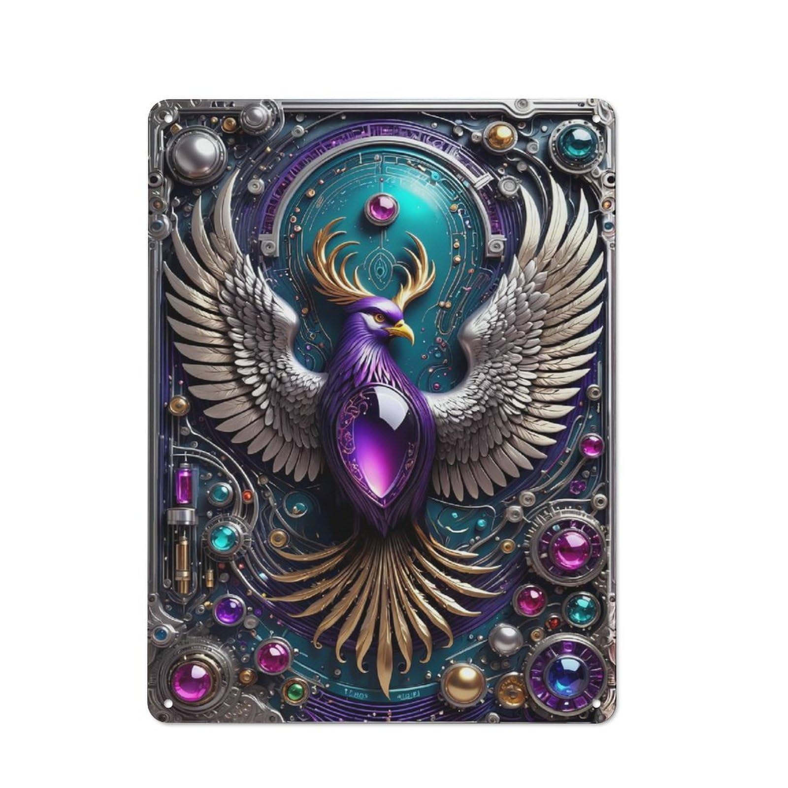 Understated Office Metal Sign 40x30cm Featuring Future Steampunk Phoenix, Studio Wall Plaque for Office, Study, Studio Or Hallway