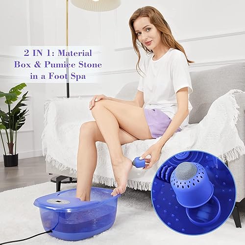 Miniatura 5 de ACEVIVI Spa de pies con calor y masaje y chorros, masajeador de baño de pies con 4 rodillos de masaje, burbujas, vibración, piedra pómez, bañera de
