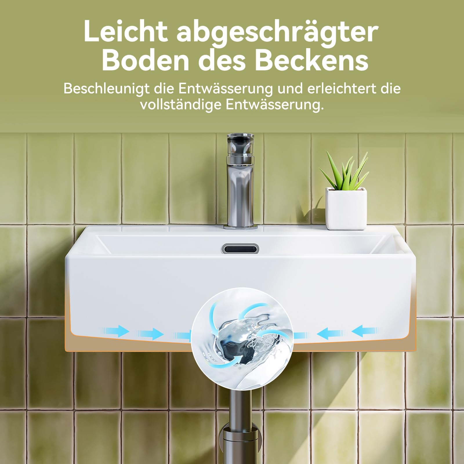 Lavabo in ceramica – Lavabo angolare – Lavabo da appoggio per gli ospiti – Lavabo sospeso con rivestimento nano effetto loto, troppopieno – bianco – 50,5 x 42 x 14 cm