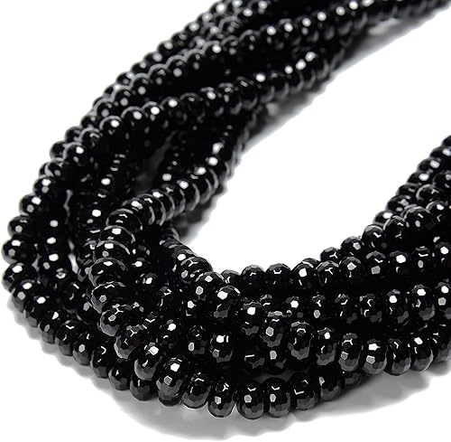 Miniatura 2 de JM Design Cuentas de piedras preciosas sueltas de ónix negro, tamaño 0.157 x 0.236 in, 15.5 pulgadas, hebra para fabricación de joyas, arte y