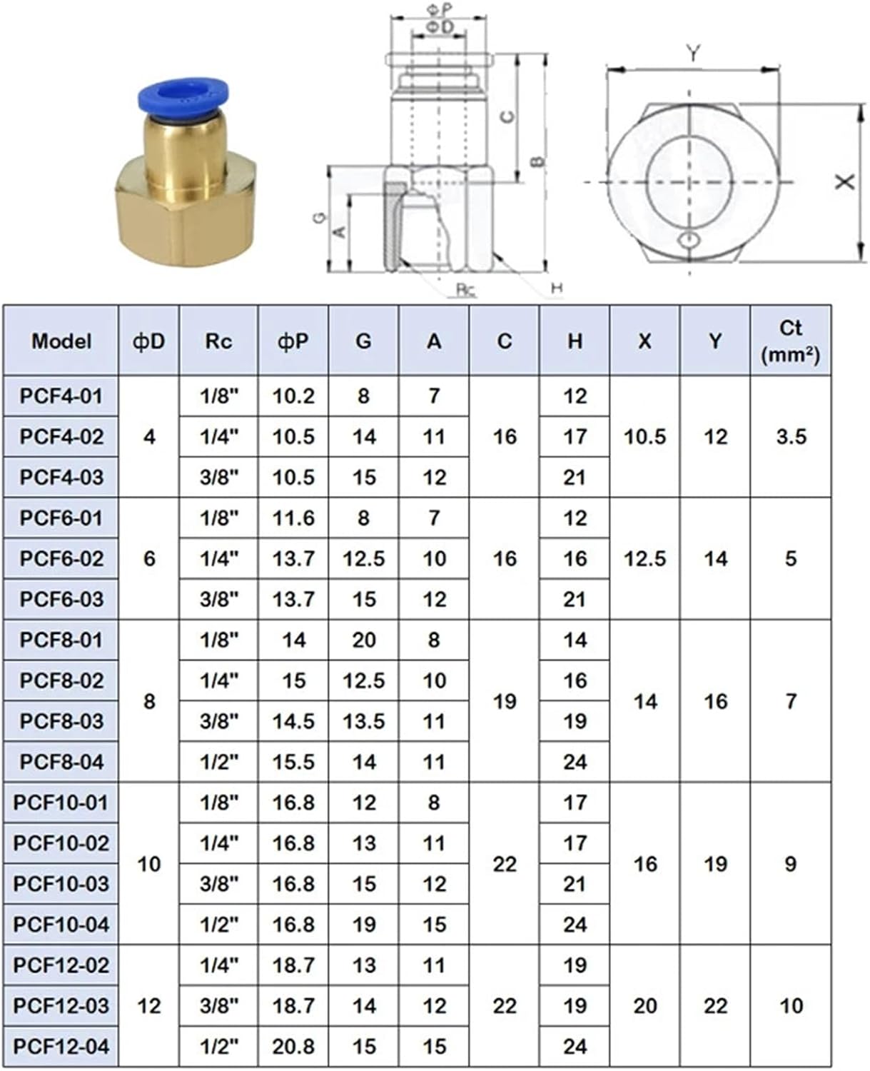 Pneumatic Components PCF6-01/6-02/8-02 Pneumatic Connectors Female Straight One-Touch Quick Release Fitting 1Pcs(PCF10-01)