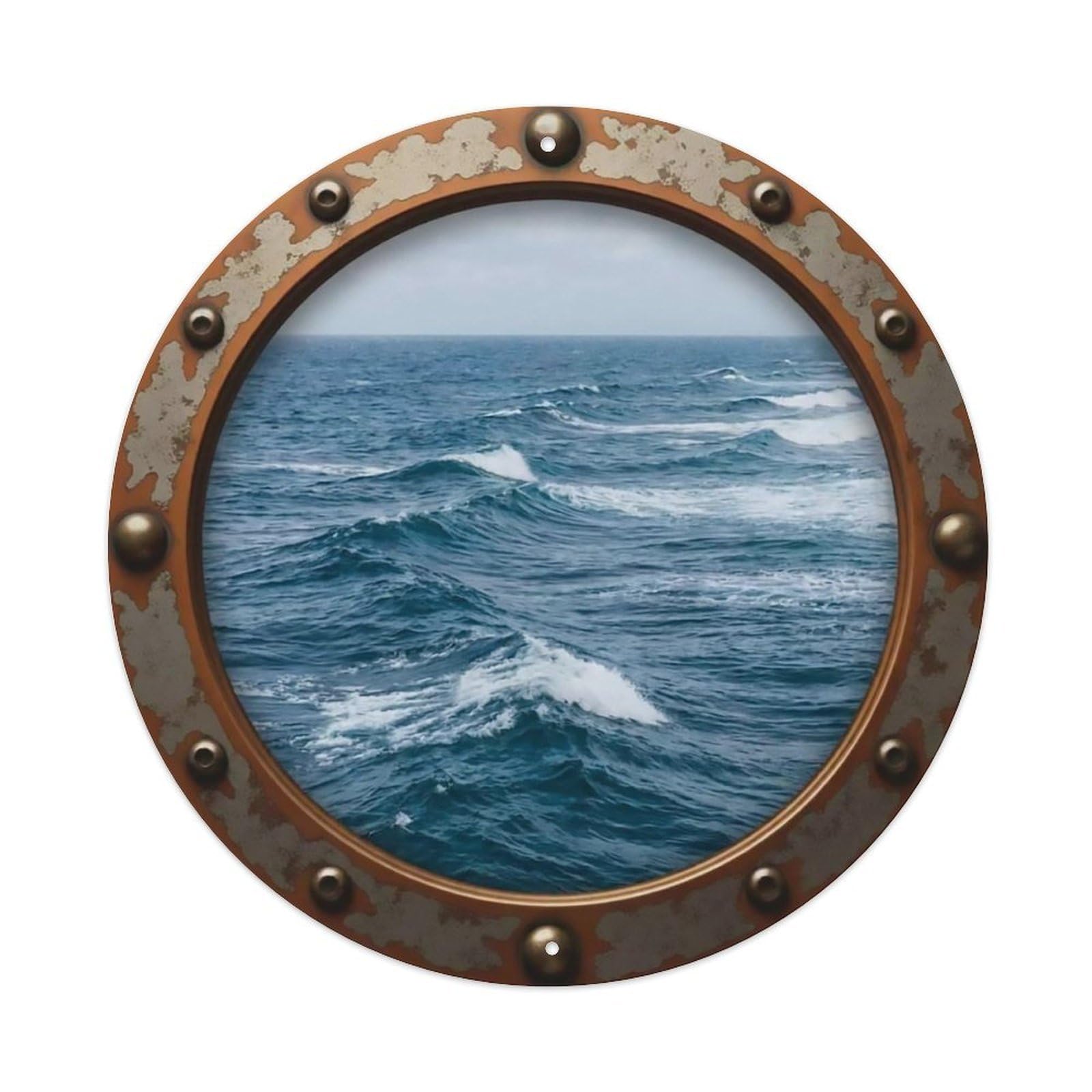 Vintage Porthole Rhythmic Swells Nautical Window View Metal Tin Sign