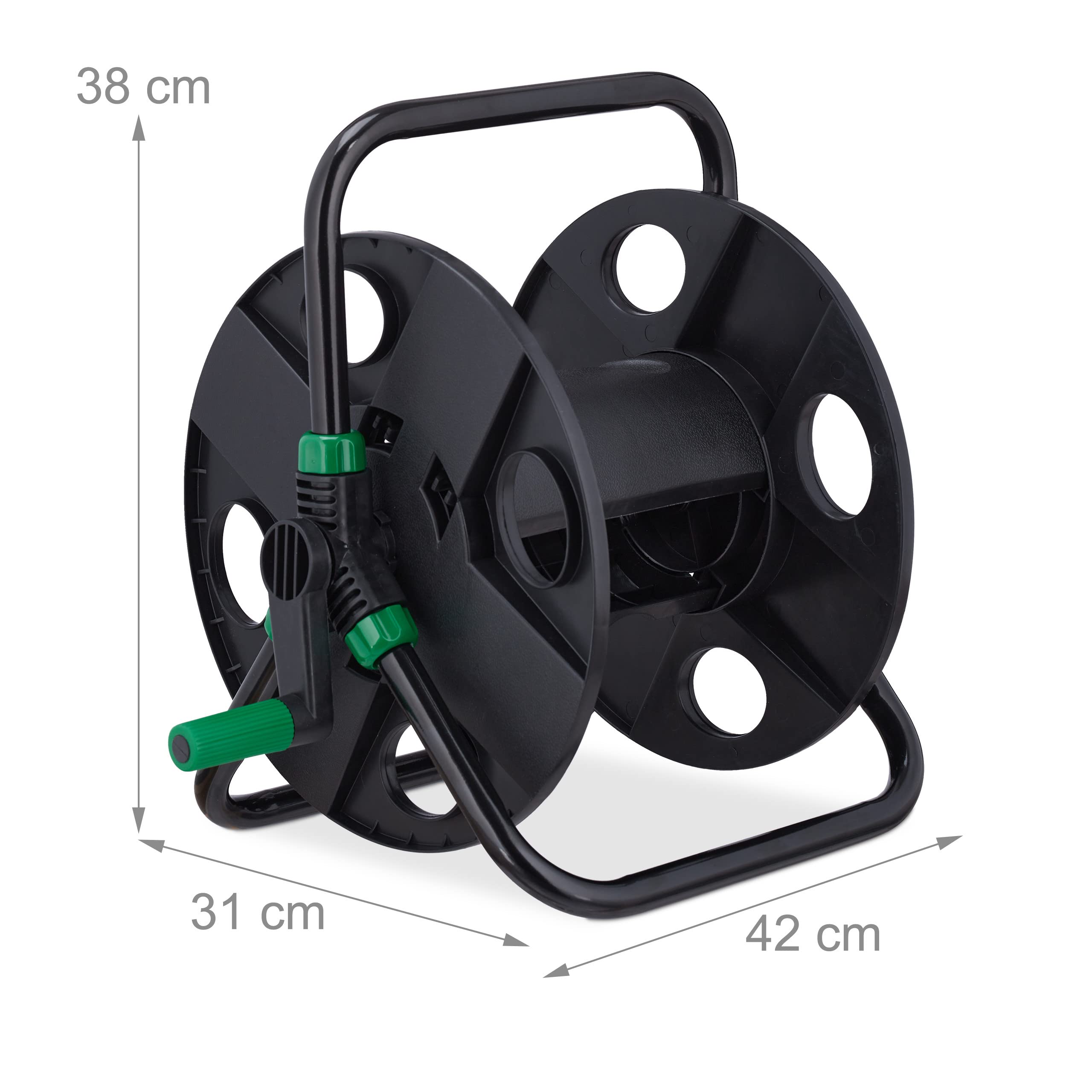 Relaxdays Avvolgitubo dell'Acqua, Attacco 1/2", Bobina Riavvolgi Tubi da 30 m, Accessori per Irrigazione, Nero Verde
