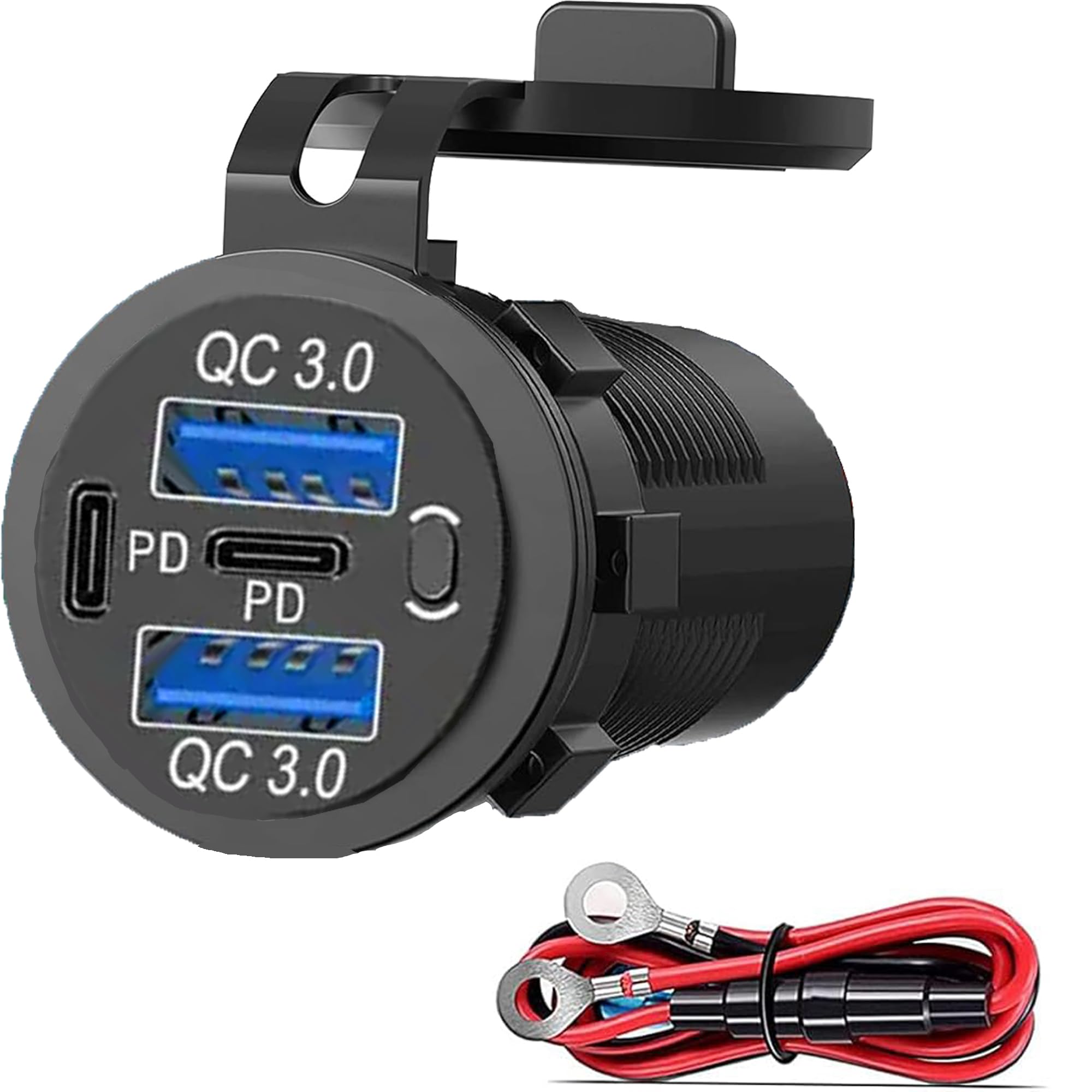 12 V USB-Ladegerät mit 4 Anschlüssen, schnelles Aufladen, 3.0 Anschlüsse, 12 V, mit Schalter für Marine, Boot, Motorrad, Wohnmobil, Golfwagen (eine Packung)