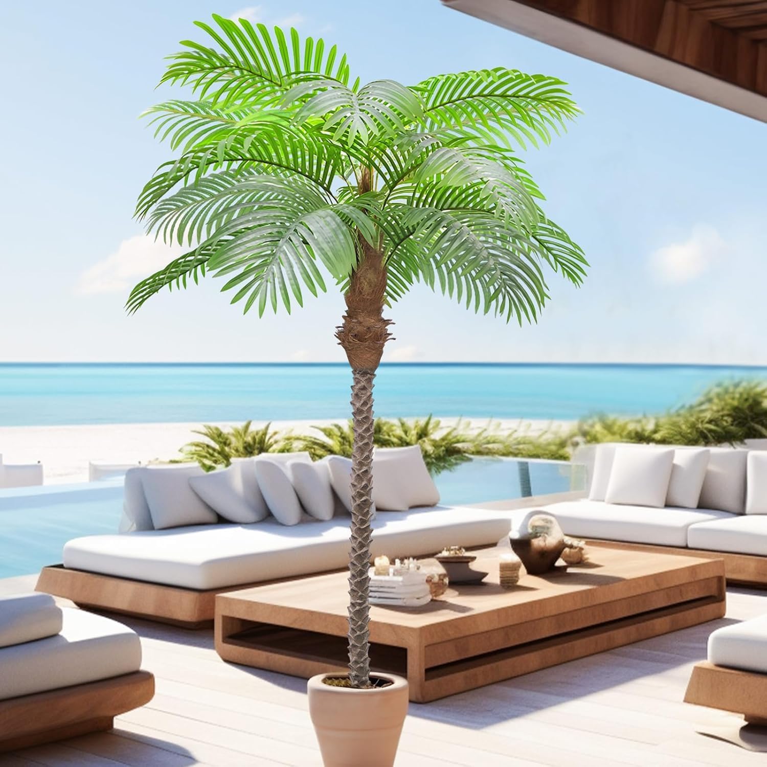 ANTING Artificial Palm Tree 8.5ft Tall Trees Plants 20Leaves Outdoor Palm Trees for Outside Patio Trees for Decor【Increased UV Protection】