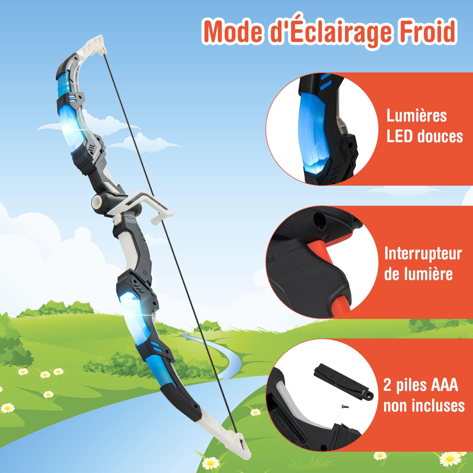 DREAMADE Arc et Flèche pour Enfant 3-12 Ans, Tir à l'arc avec l'arc LED, 20 Flèches à Ventouse, Étui à Flèches, Jouer pour Intérieur/Extérieur