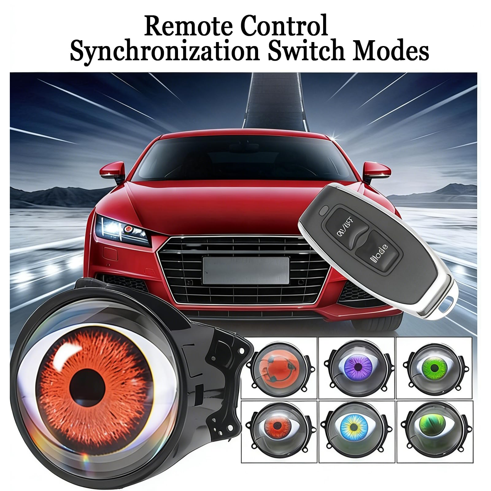 2 Faros Antiniebla Dinámicos Con Bola De Ojo Grande, Luces De Coche Devil Big Eyes Con Control Remoto, Modos Ajustables, Luces Dinámicas Led Para Coche, Motocicleta, Camión Lens-Type 6-modes