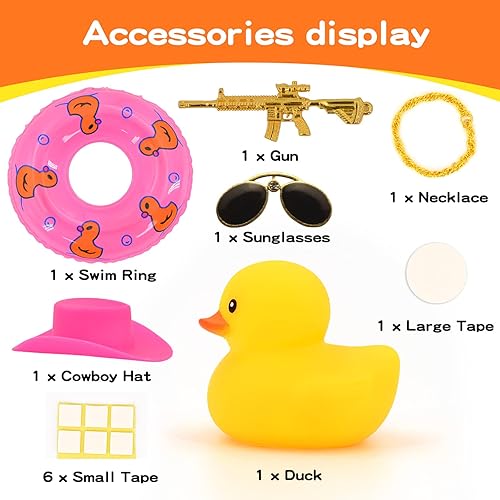 Miniatura 2 de Decoración de pato de goma para automóvil, mini patos de goma con mini sombrero de vaquero, collar de tubo de natación y lentes de sol, accesorios