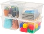 IRIS Storage Bins with Lids, 5.7 L Plastic Storage Containers, Stackable Nestable Organizing Boxes – 20 Pack, Clear