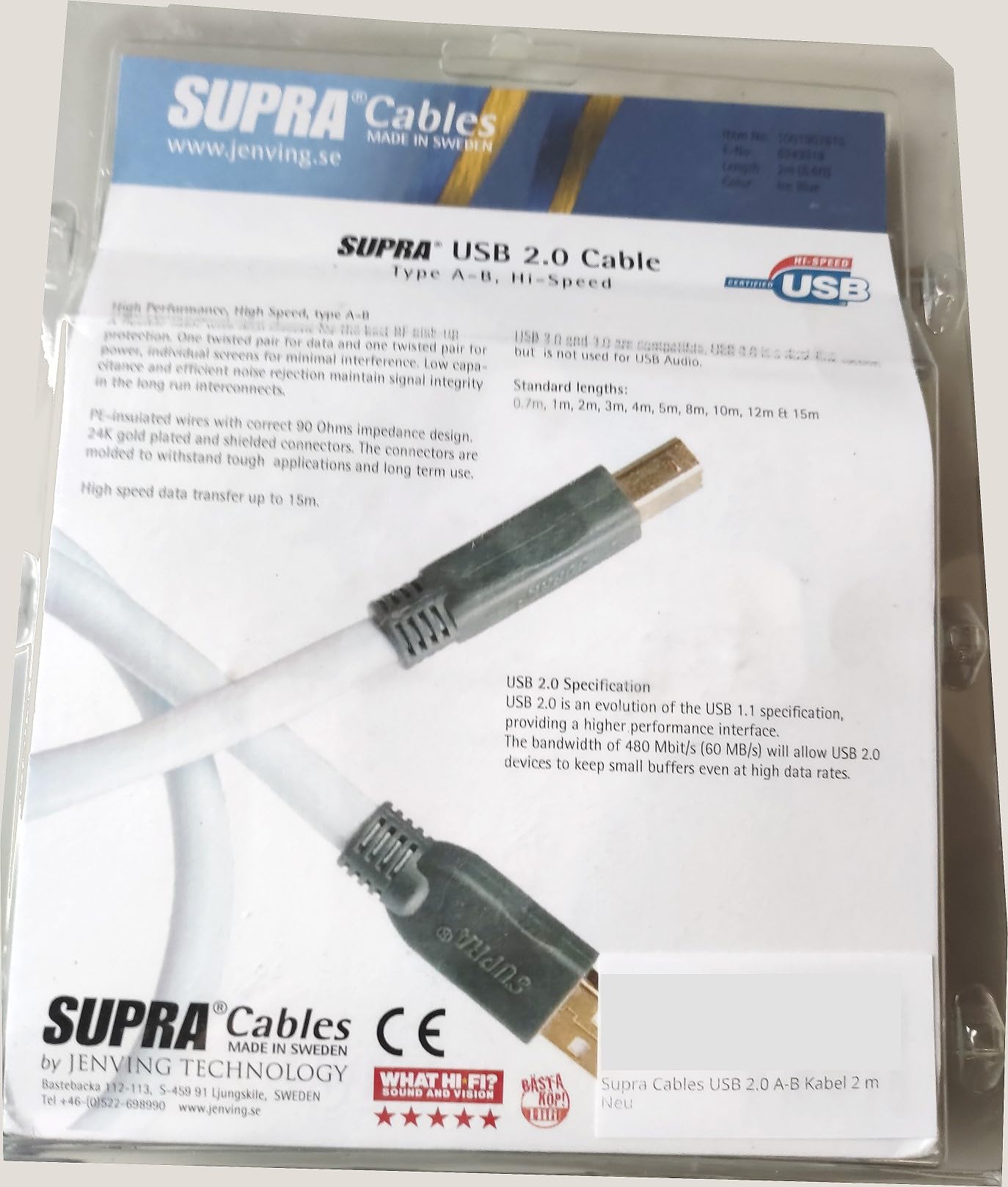 Supra Cable USB 2.0 A-B Cables 2 m