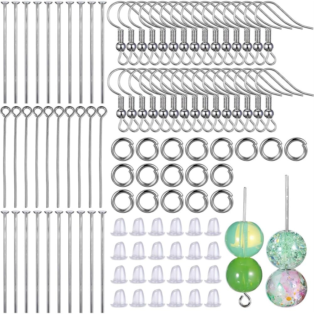 Hndhbfgrt Earring Making Kit Including Earring Hooks, Backs, Jump Rings, Eye Pins and Flat Head Pins for Jewelry Making, DIY Crafts