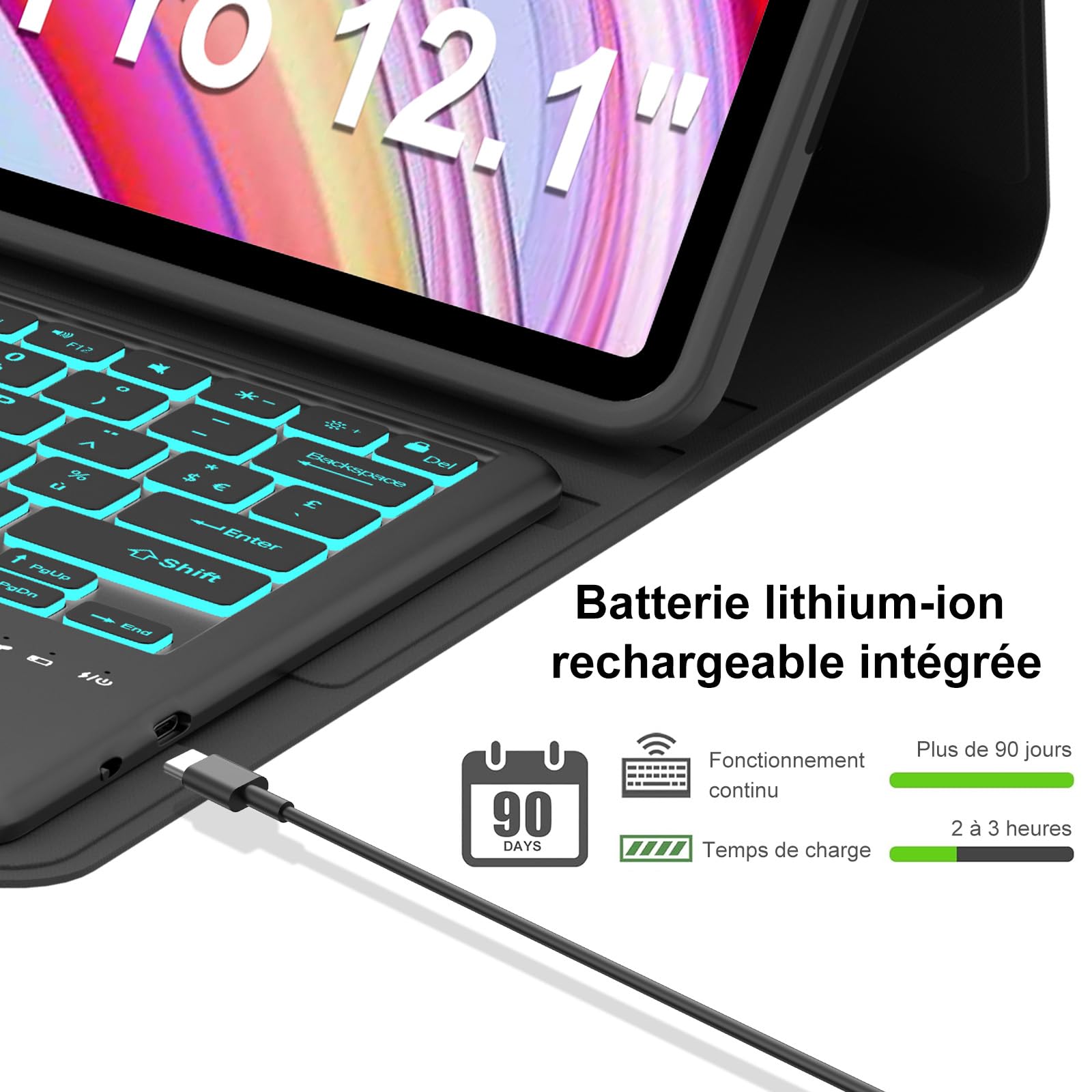 Etui na klawiaturę do iPada Air 13 2026/2025/2024 M4/M3/M2 z panelem dotykowym, francuska wymienna klawiatura bezprzewodowa Bluetooth do Apple 13-calowy iPad Air (niebieska obudowa + podświetlenie