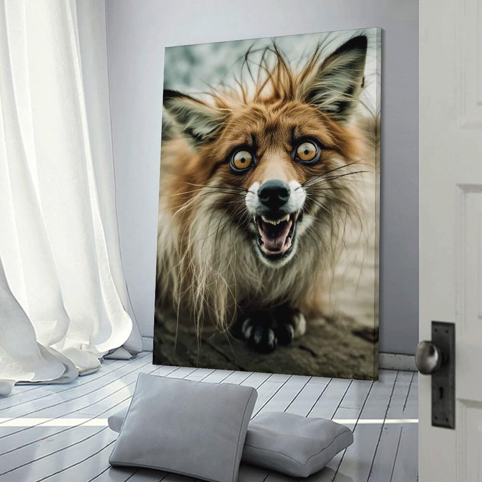 Junmoney Fox with Wide Eyes Room Decor Wall Art 24x36inch(60x90cm), for Bedroom, Guest Room Or Reading Nook, An Easy Wall Refresh for Bedrooms