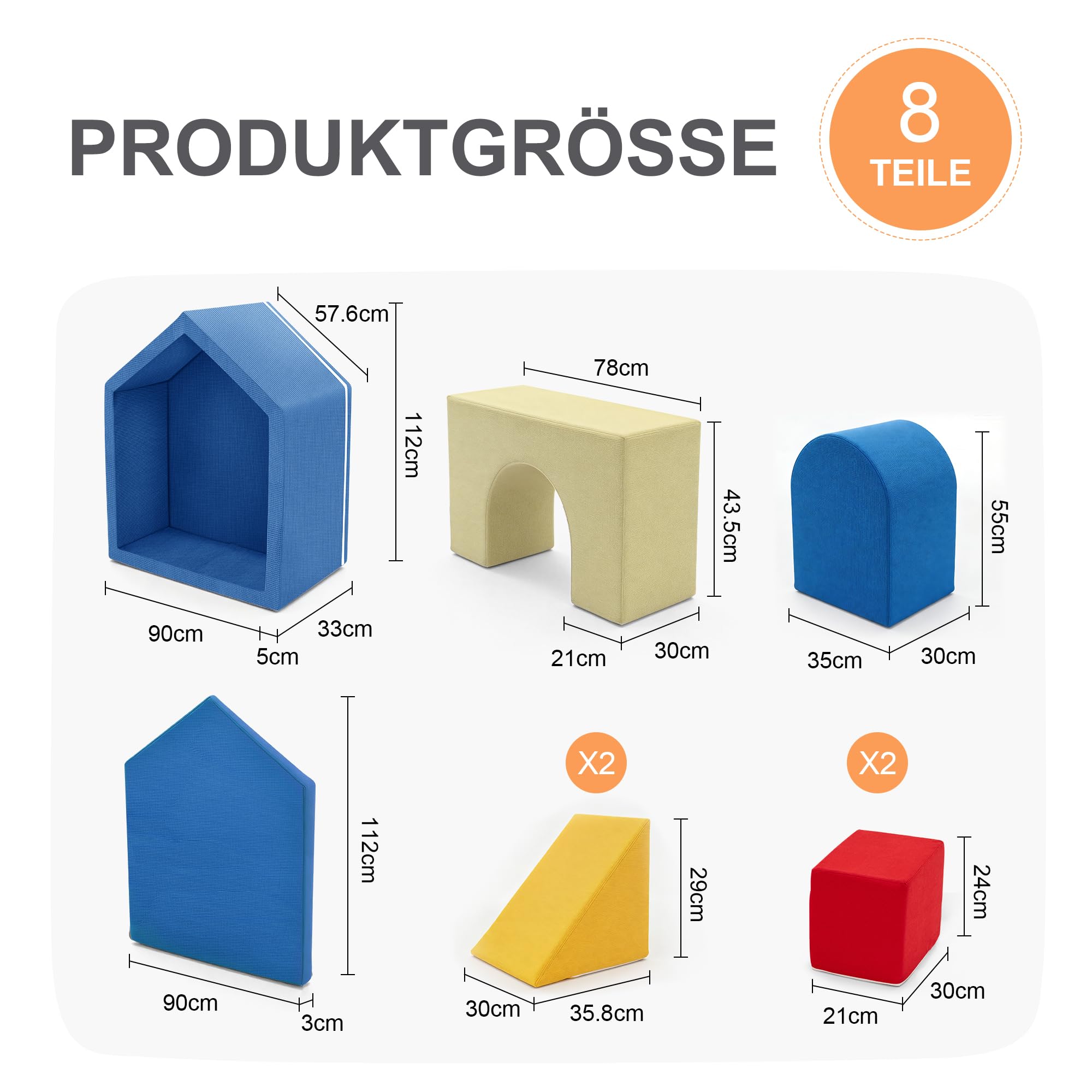 Zedachica 8PCS Softbausteine Baby mit Hausförmigem Bällebad, Schaumstoff Bausteine Kinder für Indoor Klettern, Soft Play Set und Kletterspielzeug für Kleinkinder 1–3 Jahre, Blau (Ohne Bälle)