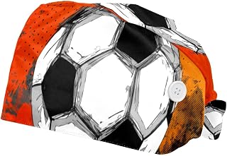 Grunge Color Full Soccer Ball 2 Pack Adjustable Working Cap with Buttons Elastic Bouffant Hats Head Scarf with Sweatband for Women Men